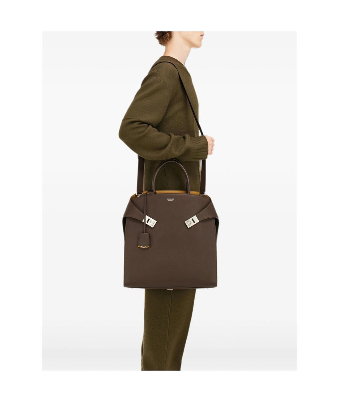 FERRAGAMO Коричневая кожаная сумка тоут, фото 4