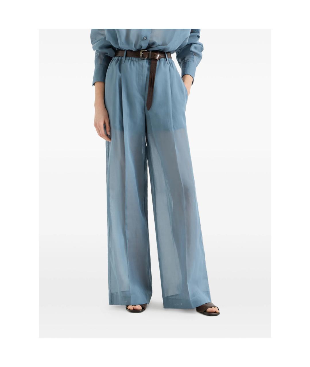BRUNELLO CUCINELLI Голубые хлопковые брюки широкие, фото 3