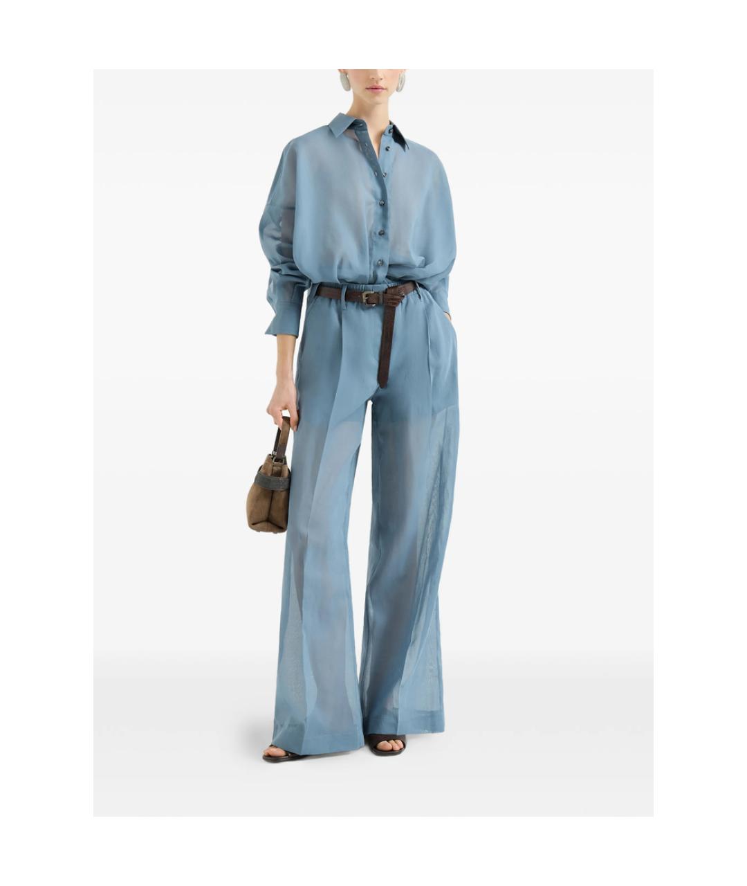 BRUNELLO CUCINELLI Голубые хлопковые брюки широкие, фото 2