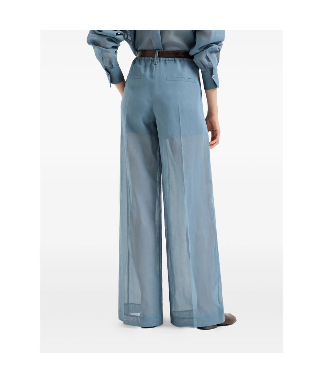 BRUNELLO CUCINELLI Голубые хлопковые брюки широкие, фото 4