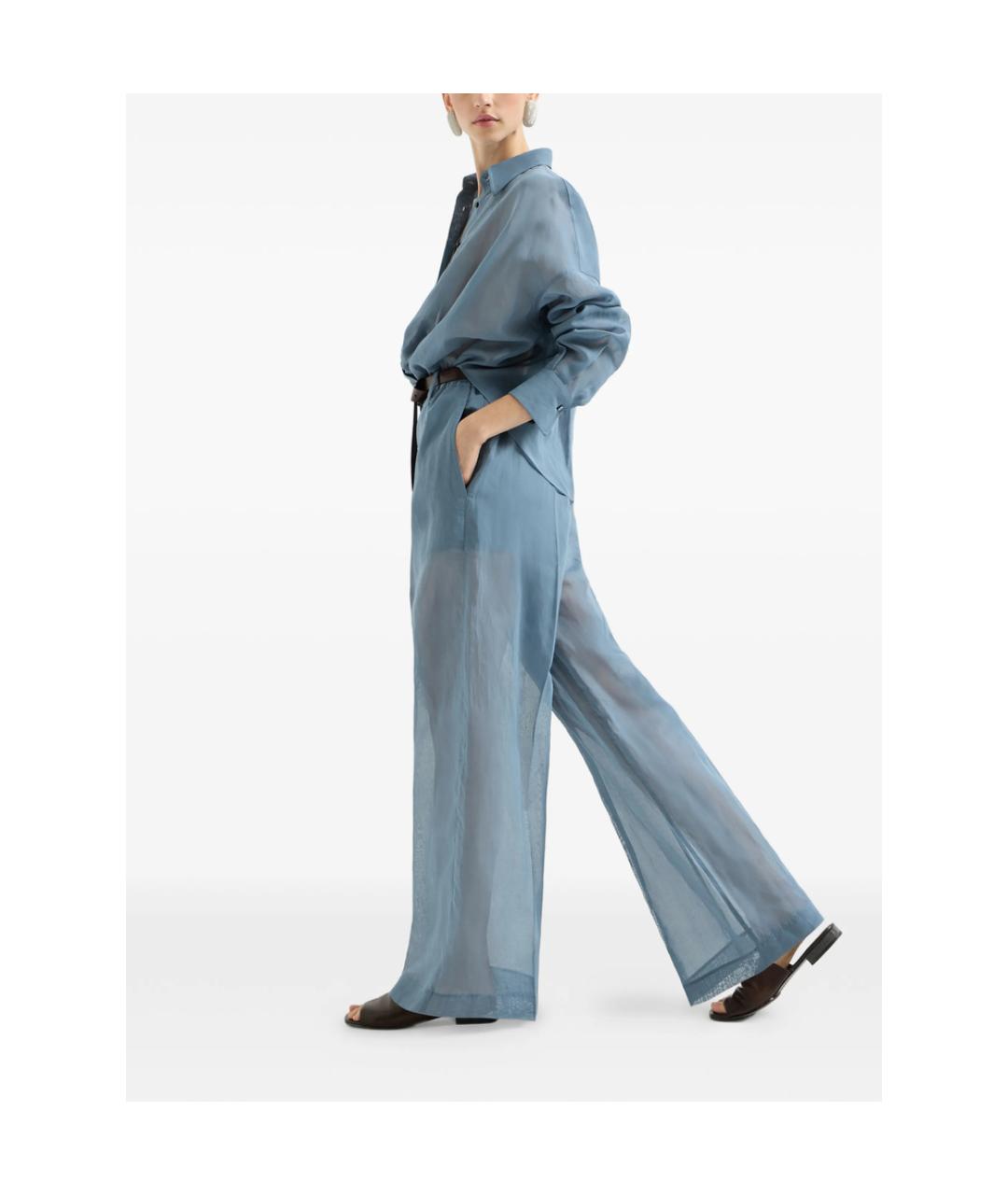BRUNELLO CUCINELLI Голубые хлопковые брюки широкие, фото 6