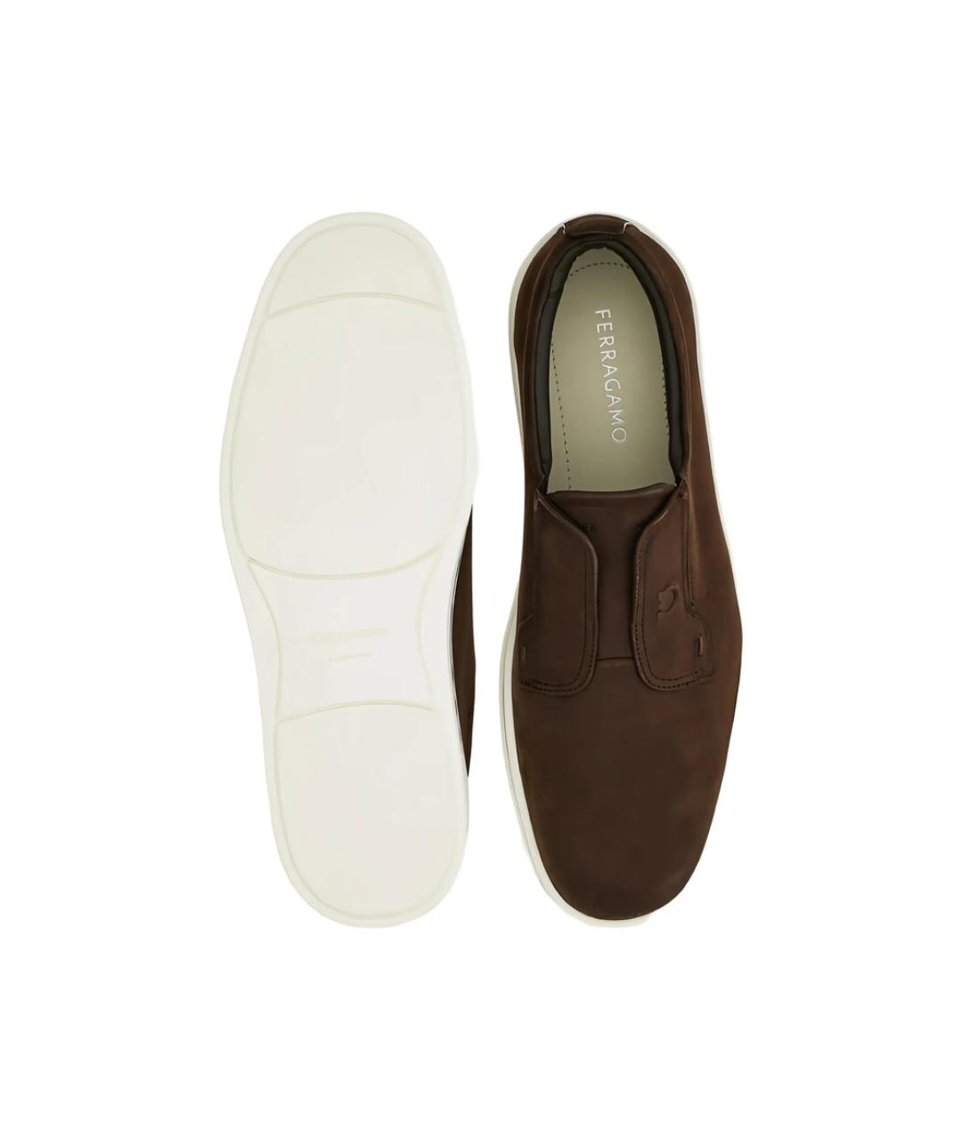 FERRAGAMO Коричневые кожаные слипоны, фото 4