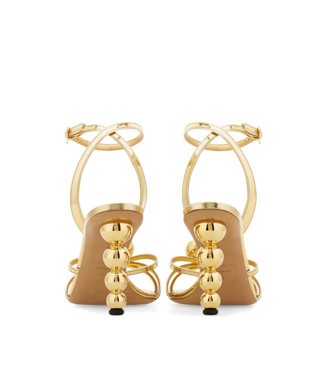 FERRAGAMO Золотые кожаные босоножки, фото 4