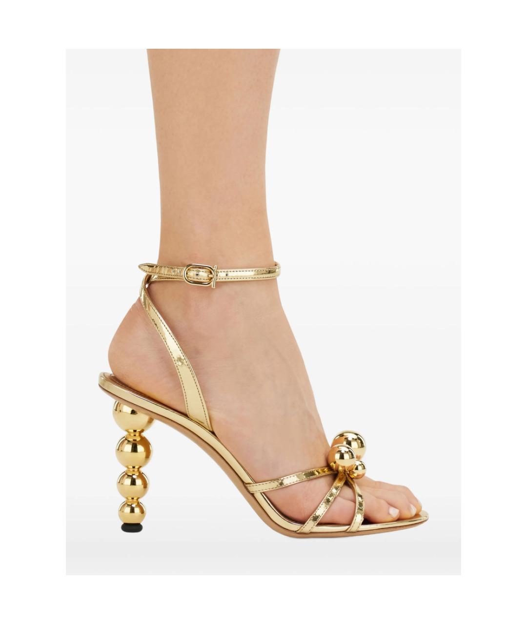 FERRAGAMO Золотые кожаные босоножки, фото 2