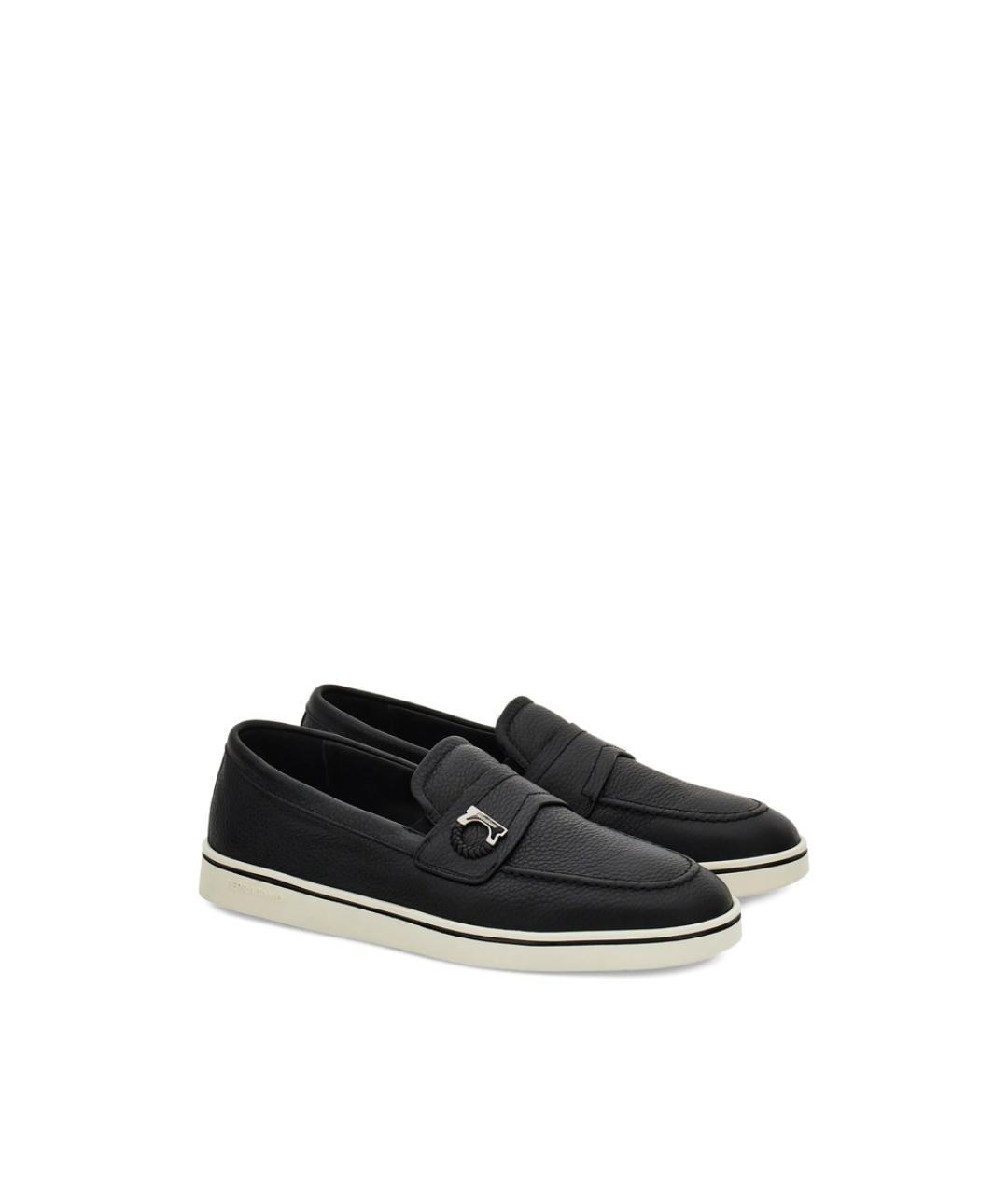 FERRAGAMO Черные кожаные лоферы, фото 3