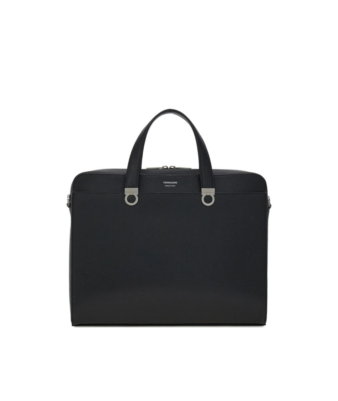 FERRAGAMO Черный кожаный портфель, фото 1