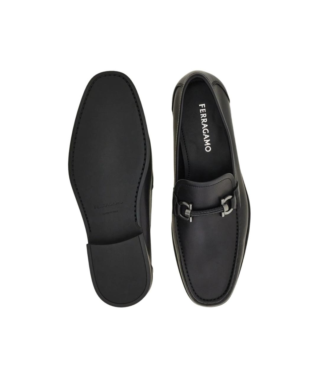 FERRAGAMO Черные кожаные лоферы, фото 4