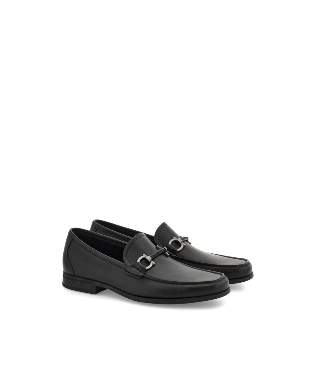 FERRAGAMO Черные кожаные лоферы, фото 3