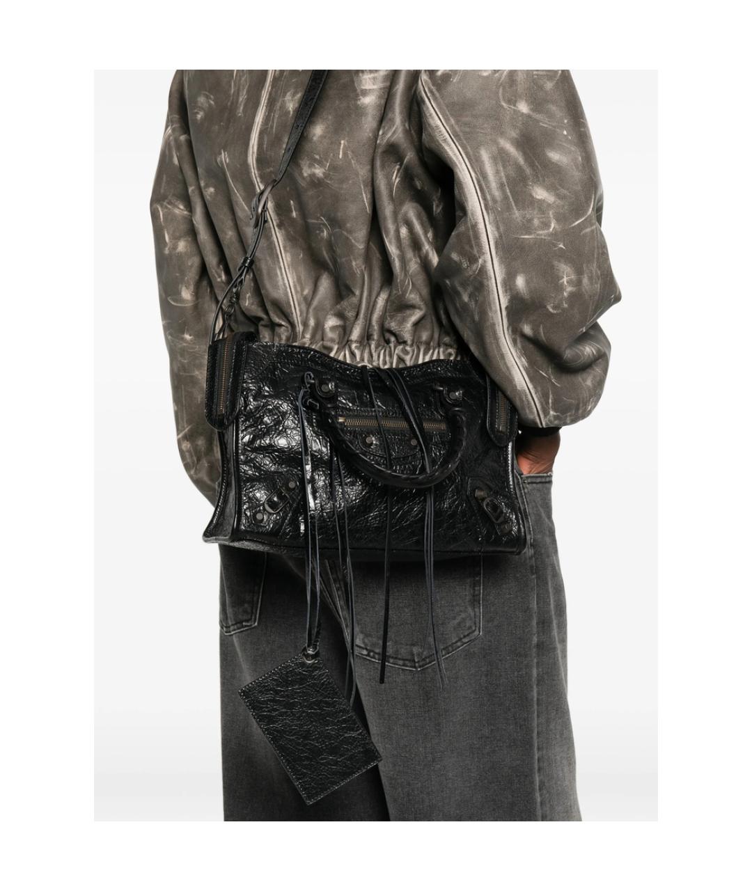 BALENCIAGA Черная кожаная сумка тоут, фото 3