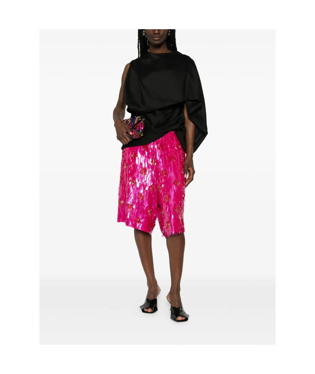 DRIES VAN NOTEN Розовые шелковые шорты, фото 3