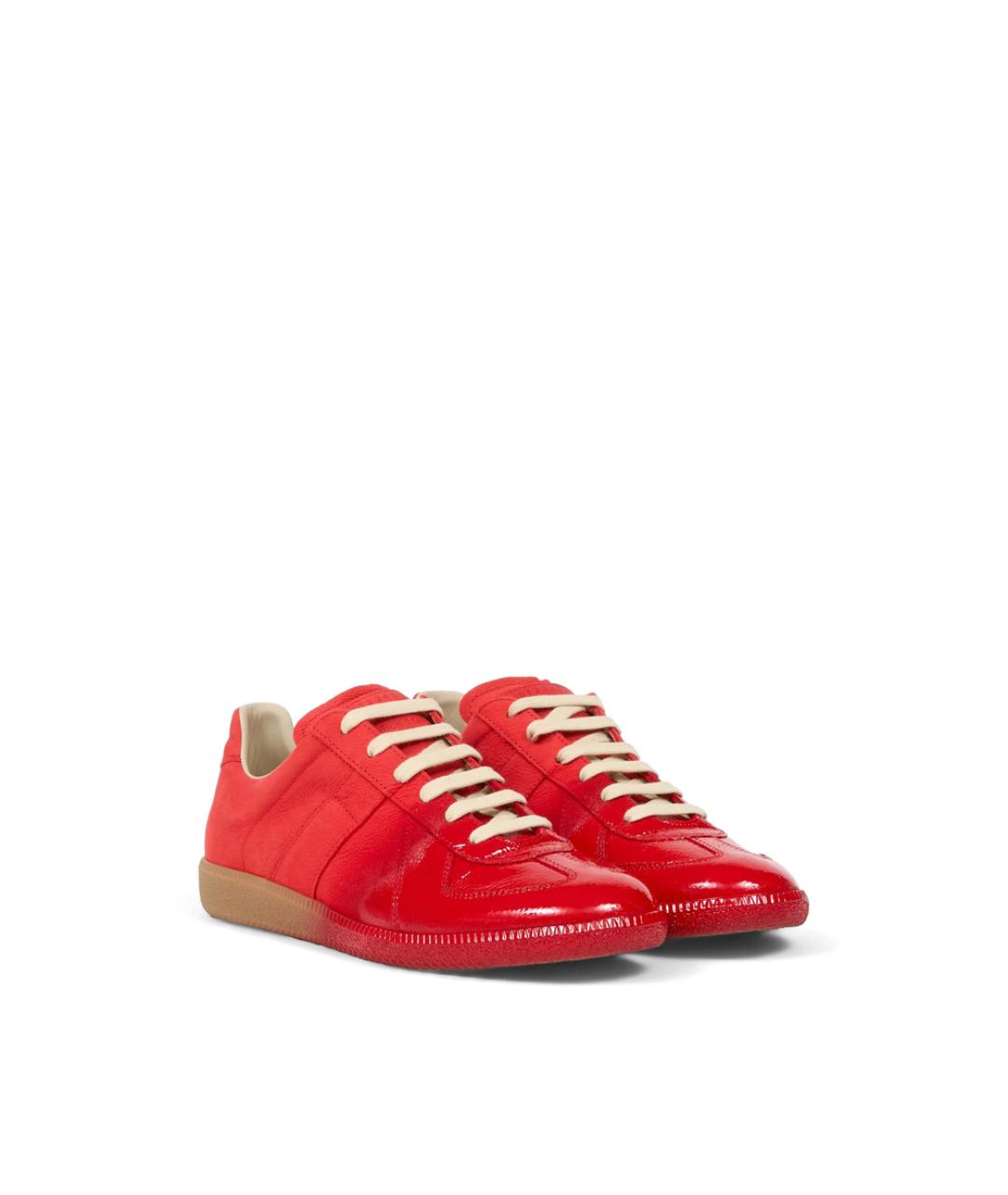 MAISON MARGIELA Красные кожаные низкие кроссовки / кеды, фото 2
