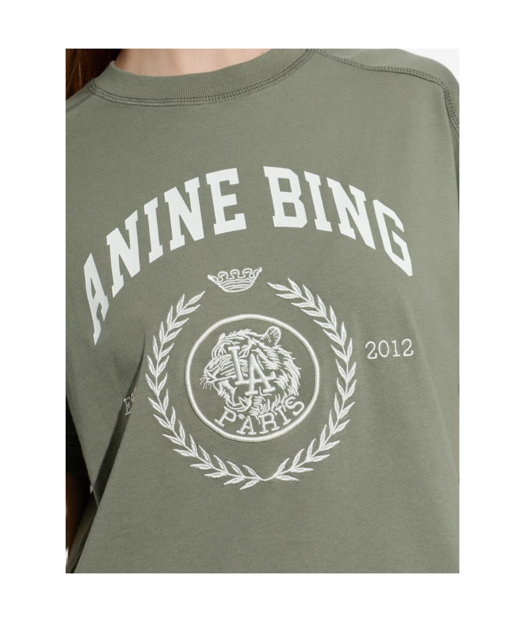ANINE BING Зеленая хлопковая футболка, фото 2