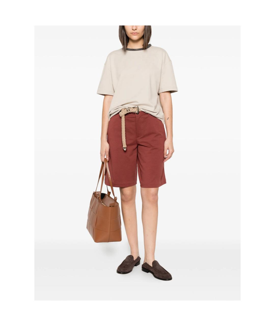 BRUNELLO CUCINELLI Бордовые хлопковые шорты, фото 2