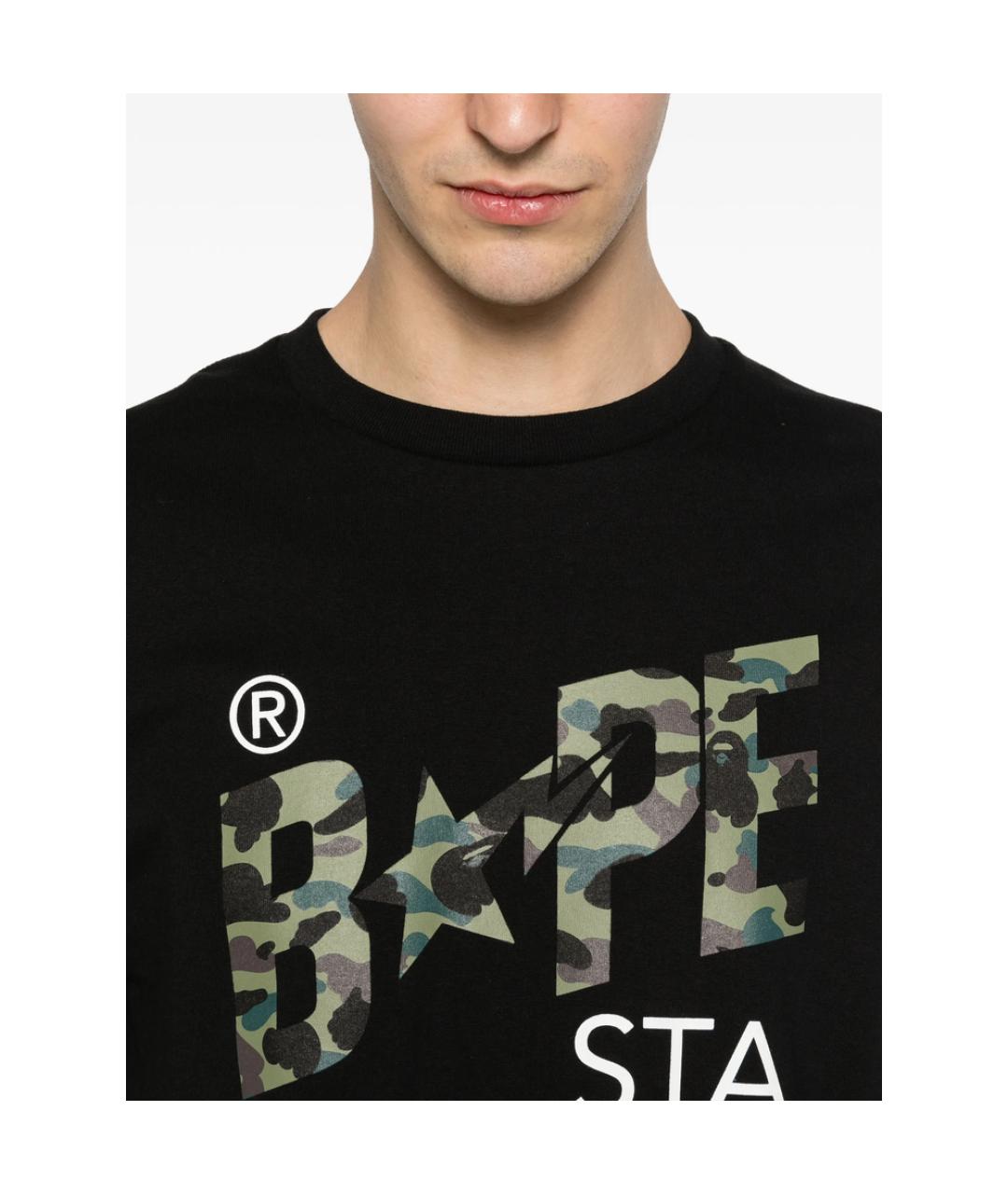 A BATHING APE Черная хлопковая футболка, фото 2