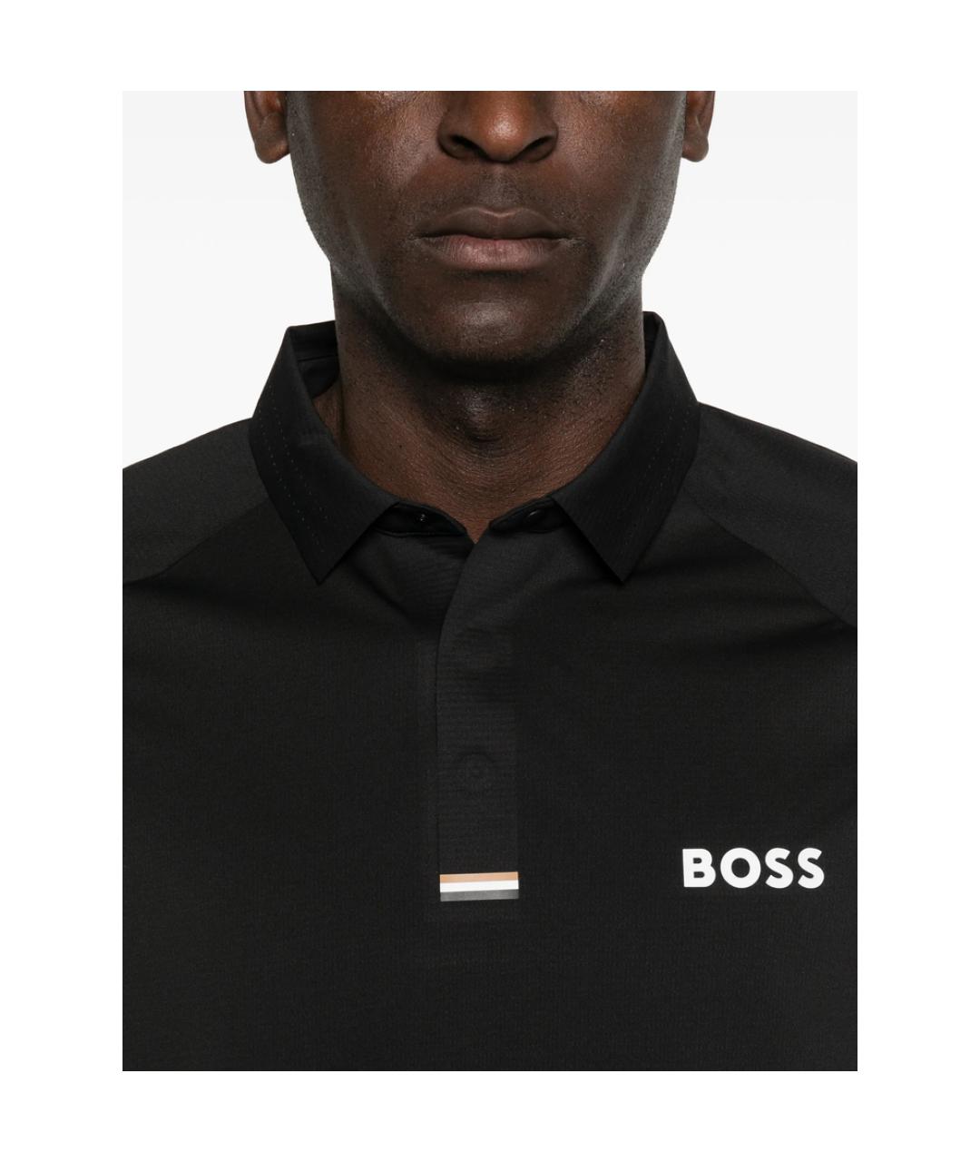 HUGO BOSS Черное синтетическое поло с коротким рукавом, фото 2