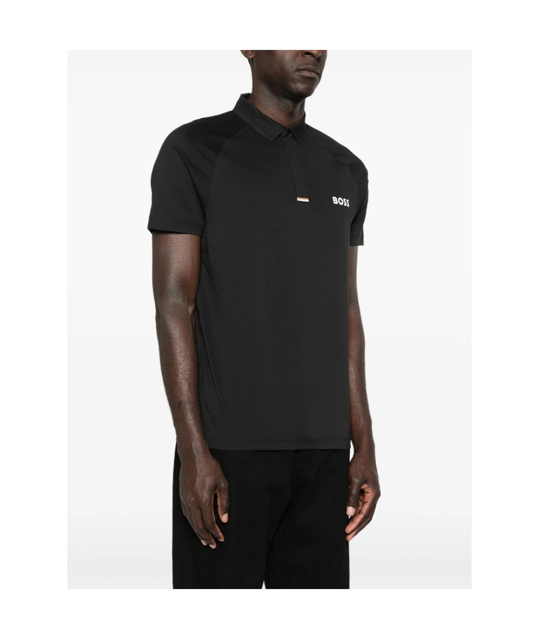 HUGO BOSS Черное синтетическое поло с коротким рукавом, фото 5