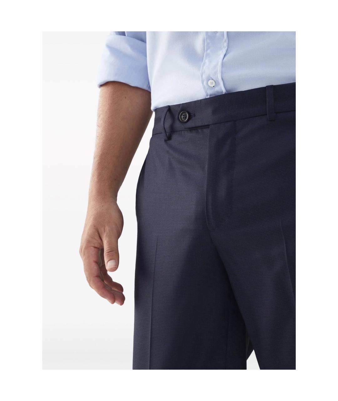 BRUNELLO CUCINELLI Темно-синие шерстяные классические брюки, фото 4