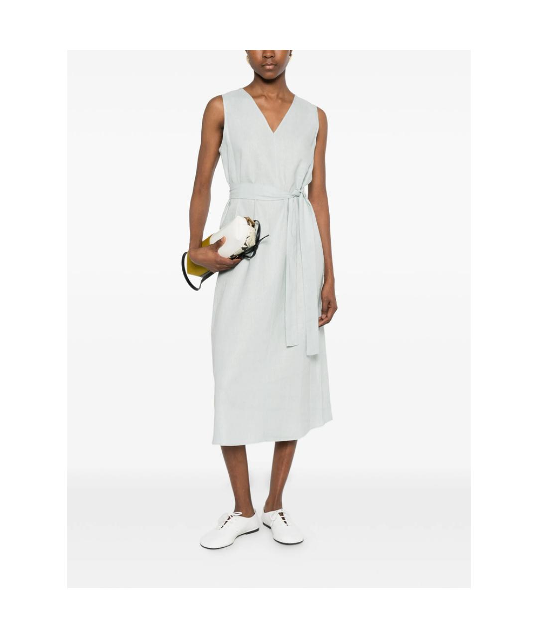 CALVIN KLEIN Зеленое льняное повседневное платье, фото 3