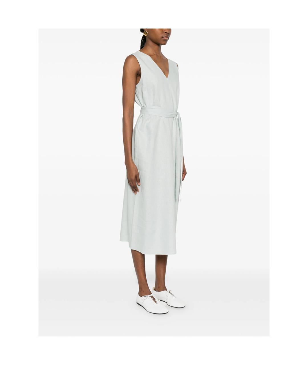 CALVIN KLEIN Зеленое льняное повседневное платье, фото 4