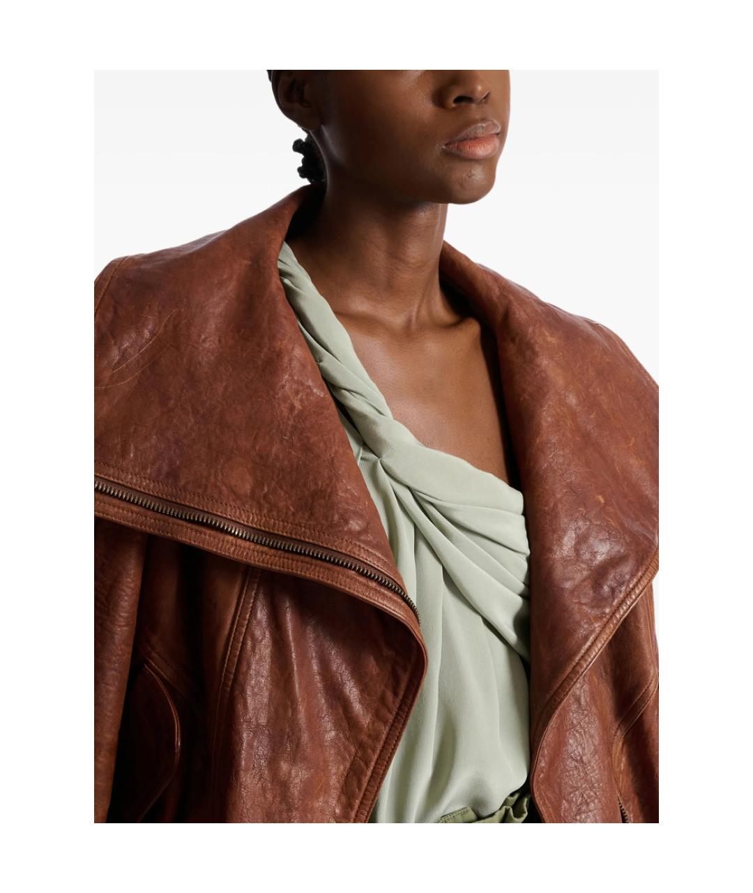 BALMAIN Коричневая кожаная куртка, фото 2