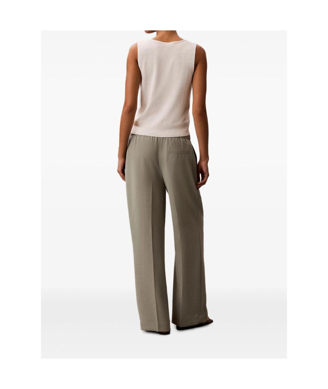 CALVIN KLEIN Зеленые полиэстеровые прямые брюки, фото 2