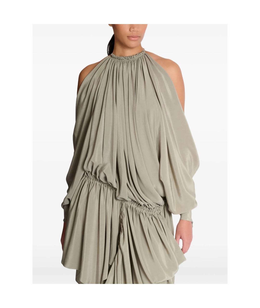 BALMAIN Зеленое шелковое коктейльное платье, фото 4