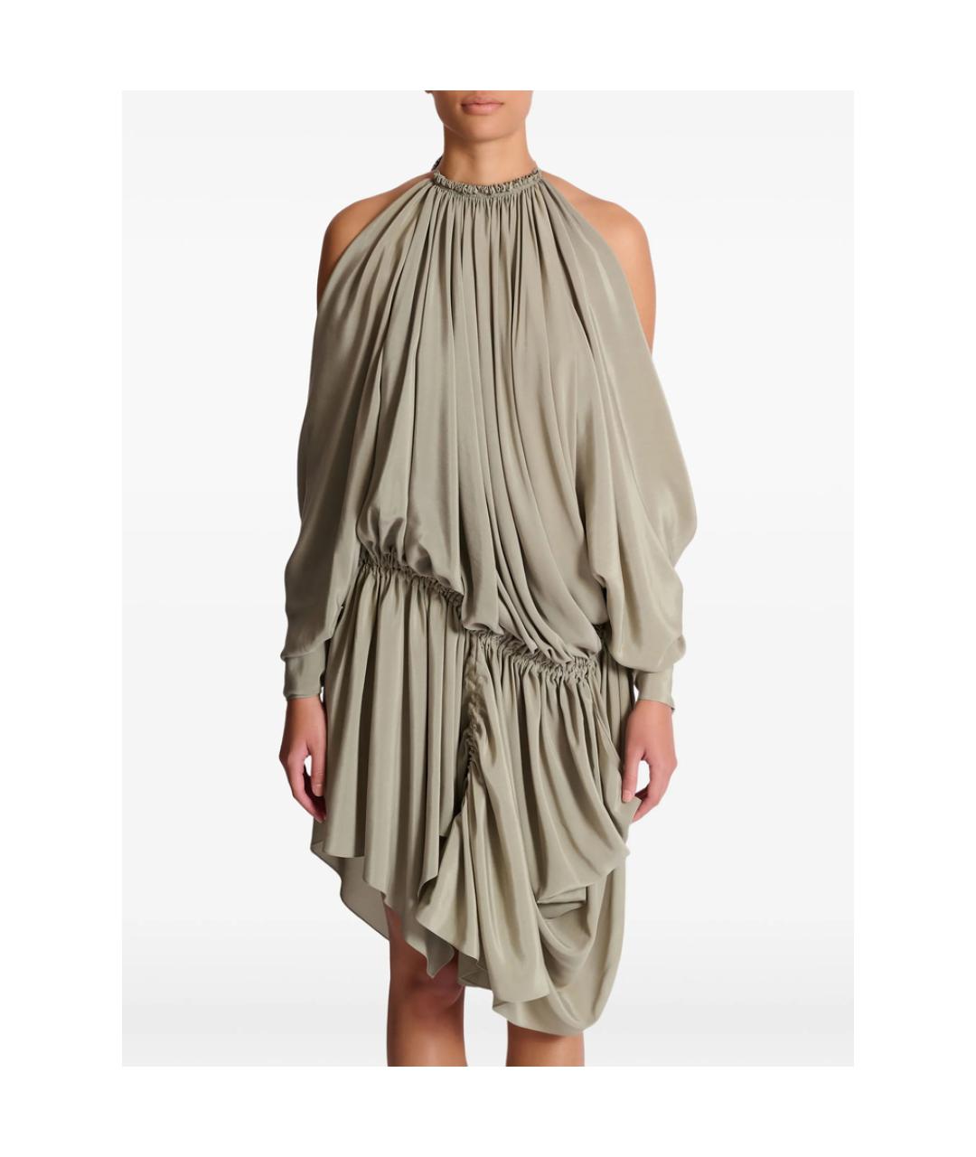 BALMAIN Зеленое шелковое коктейльное платье, фото 2