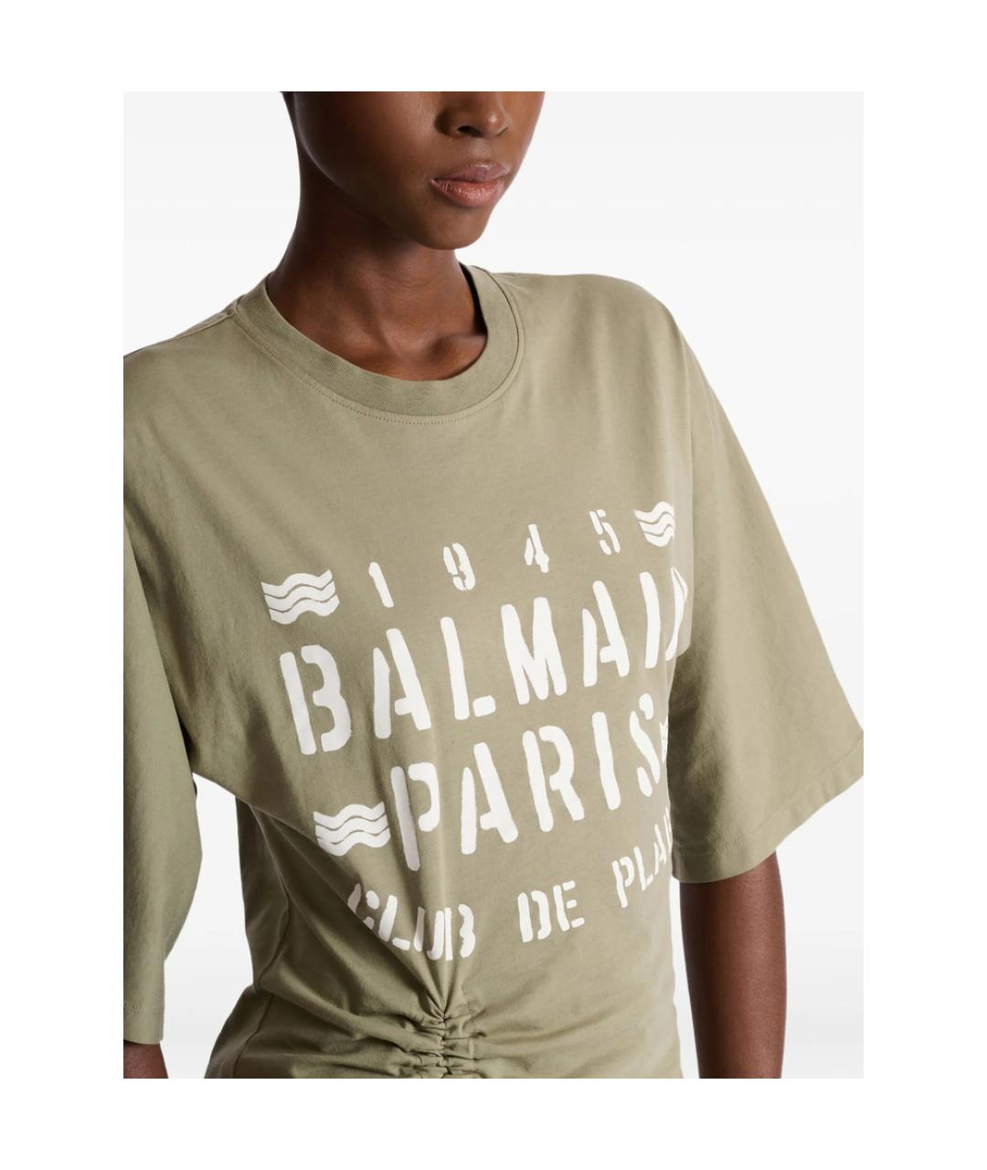 BALMAIN Зеленая хлопковая футболка, фото 4