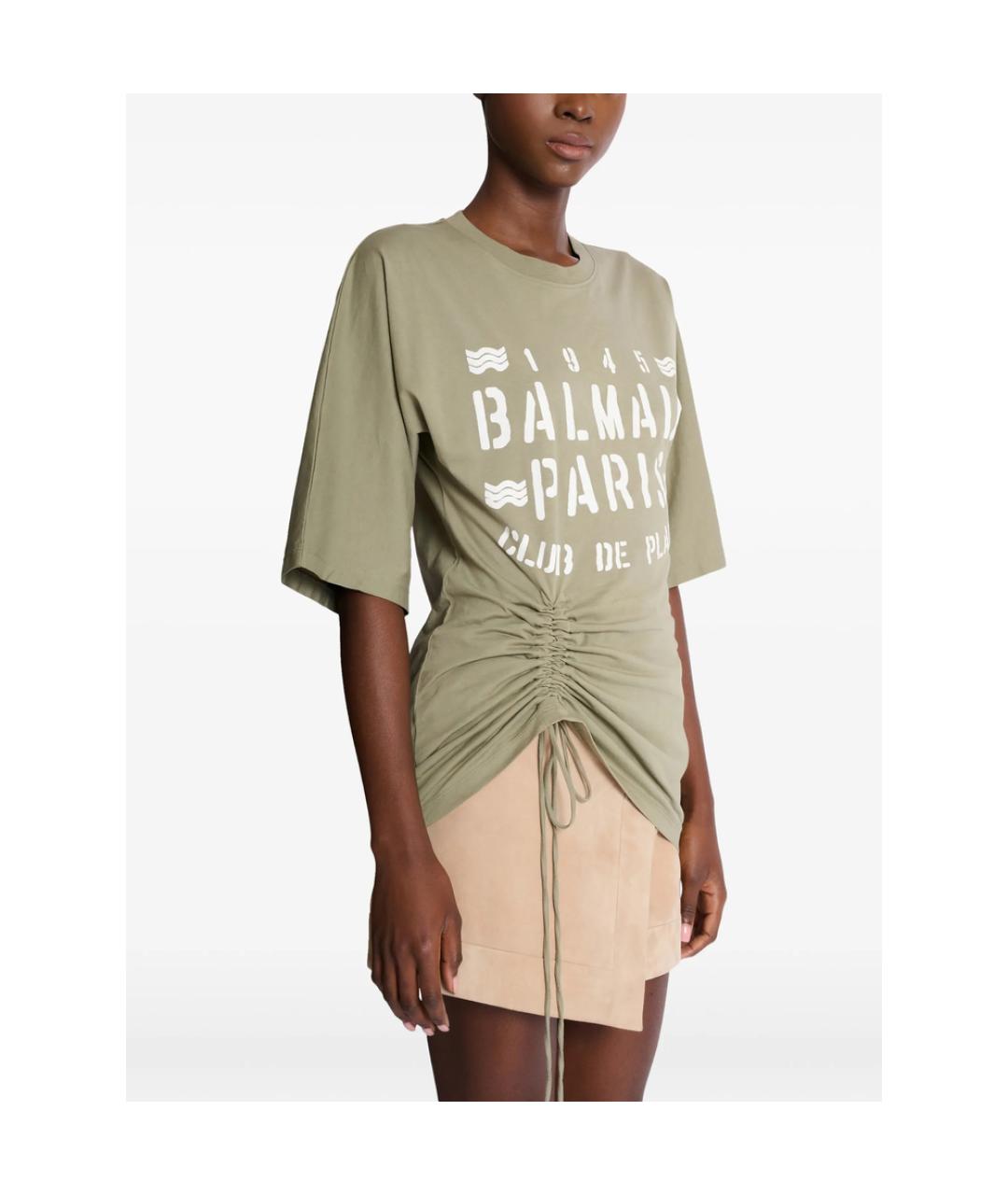 BALMAIN Зеленая хлопковая футболка, фото 3