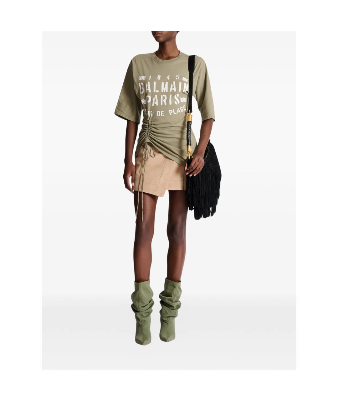 BALMAIN Зеленая хлопковая футболка, фото 2