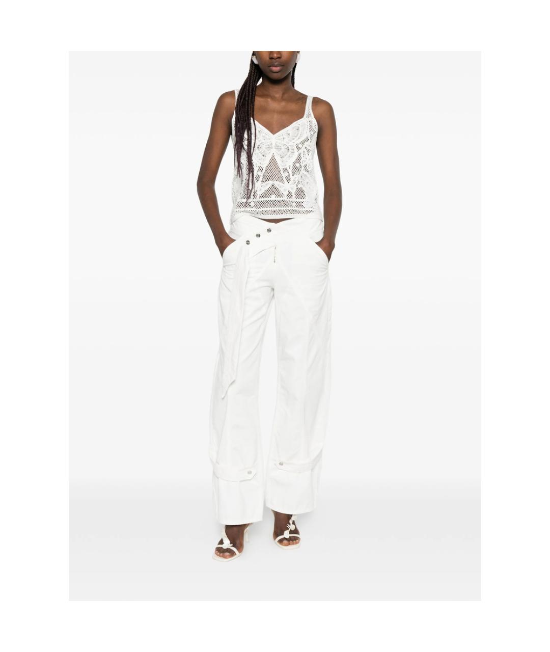 BLUMARINE Белые хлопковые прямые брюки, фото 3