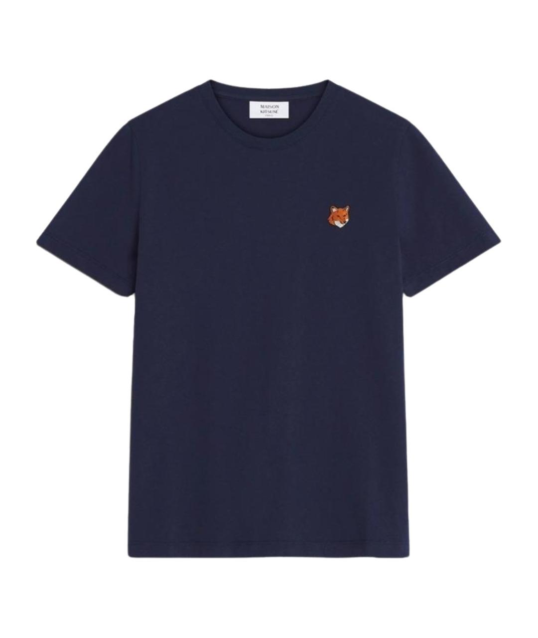 MAISON KITSUNE Темно-синяя хлопковая футболка, фото 1