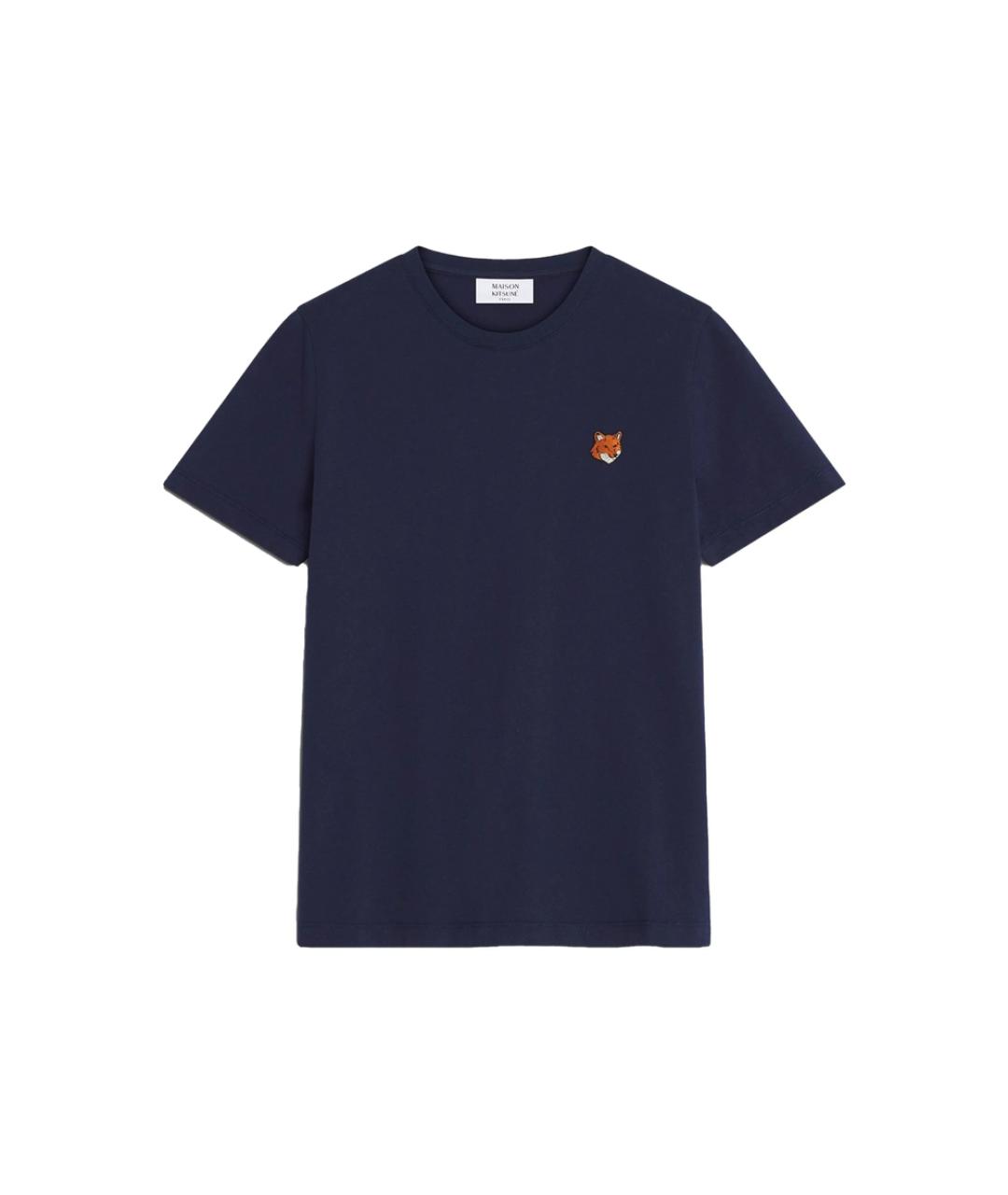 MAISON KITSUNE Темно-синяя хлопковая футболка, фото 3