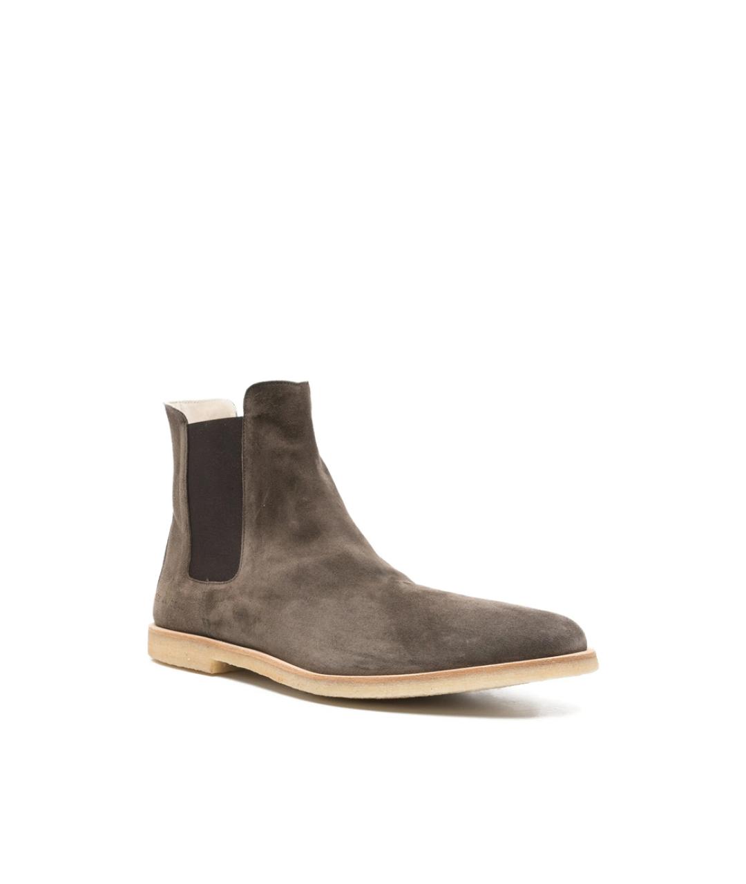 COMMON PROJECTS Коричневые нубуковые высокие ботинки, фото 2