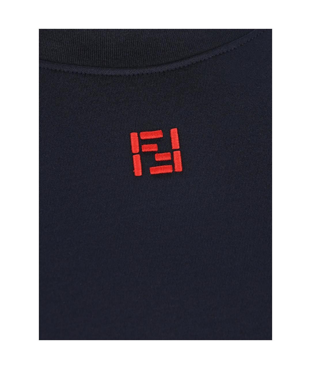 FENDI Темно-синяя хлопковая футболка, фото 4