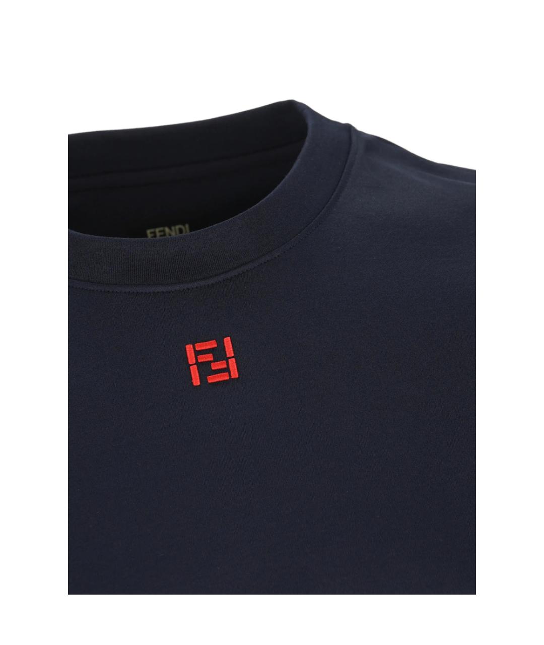 FENDI Темно-синяя хлопковая футболка, фото 2