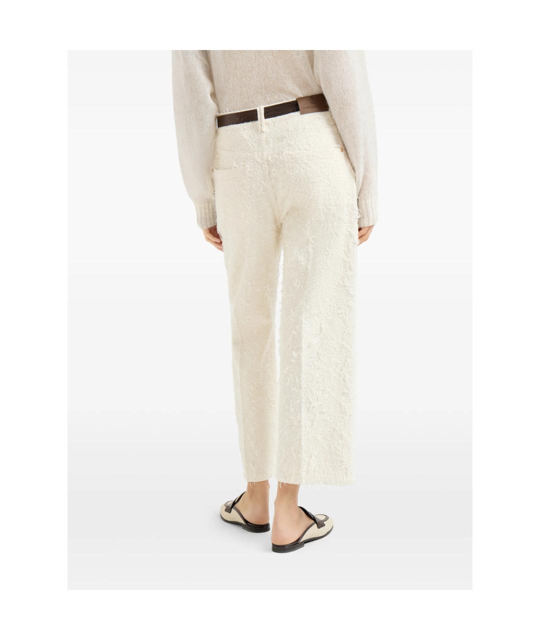 BRUNELLO CUCINELLI Белые хлопковые прямые брюки, фото 4