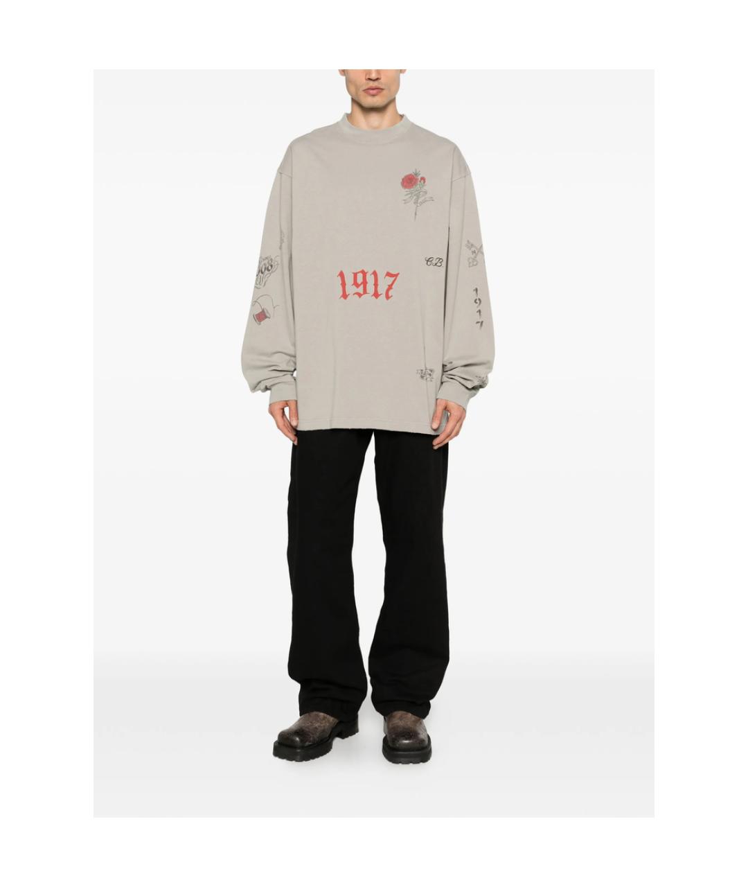 BALENCIAGA Серая хлопковая футболка, фото 2
