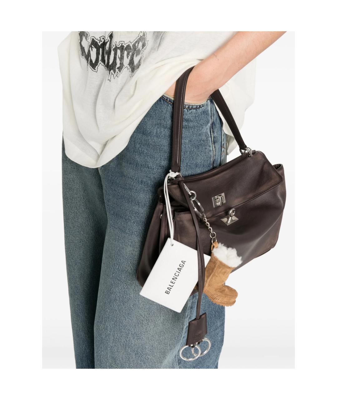 BALENCIAGA Коричневая кожаная сумка тоут, фото 3