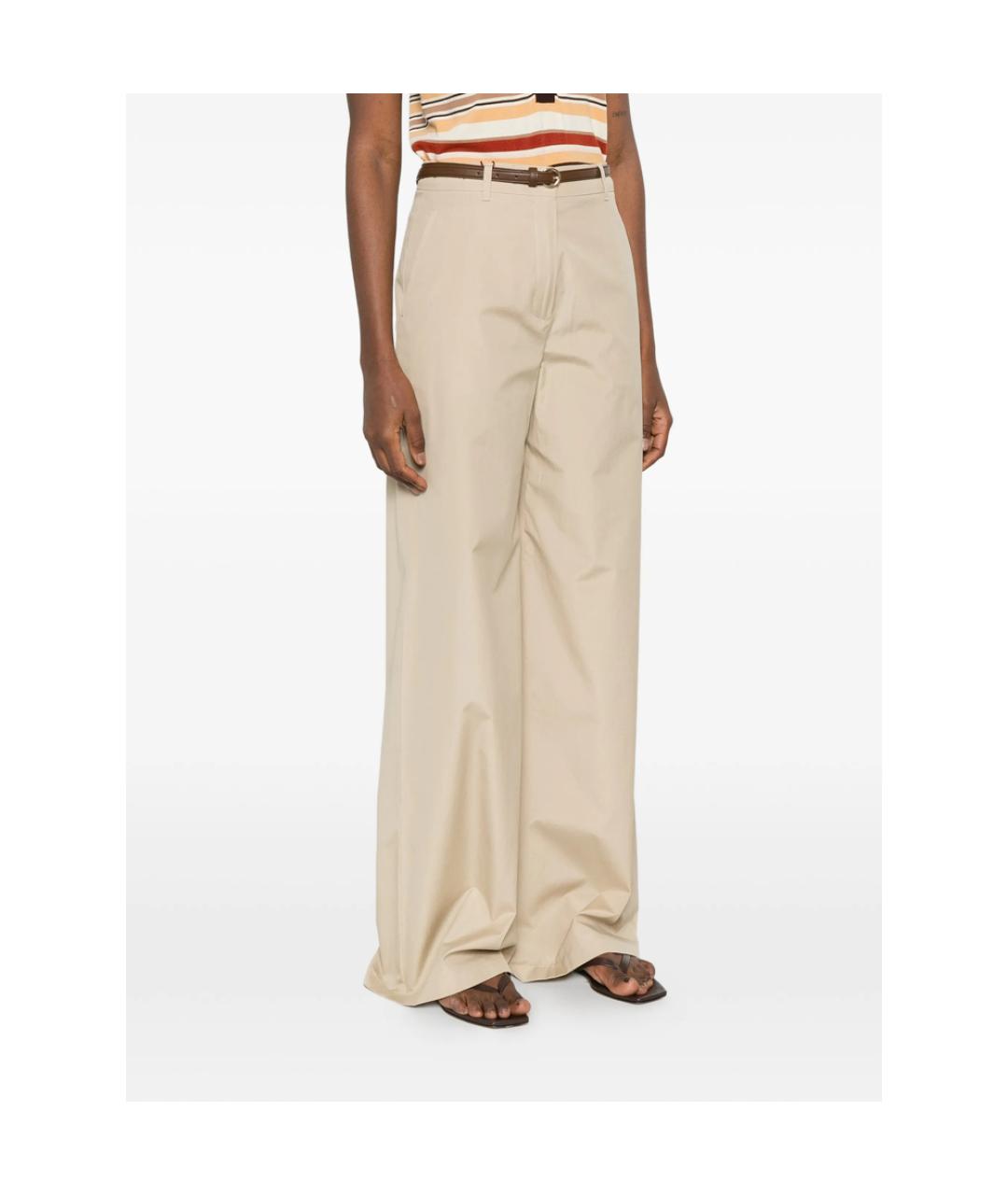 MAX MARA STUDIO Бежевые хлопковые брюки широкие, фото 2