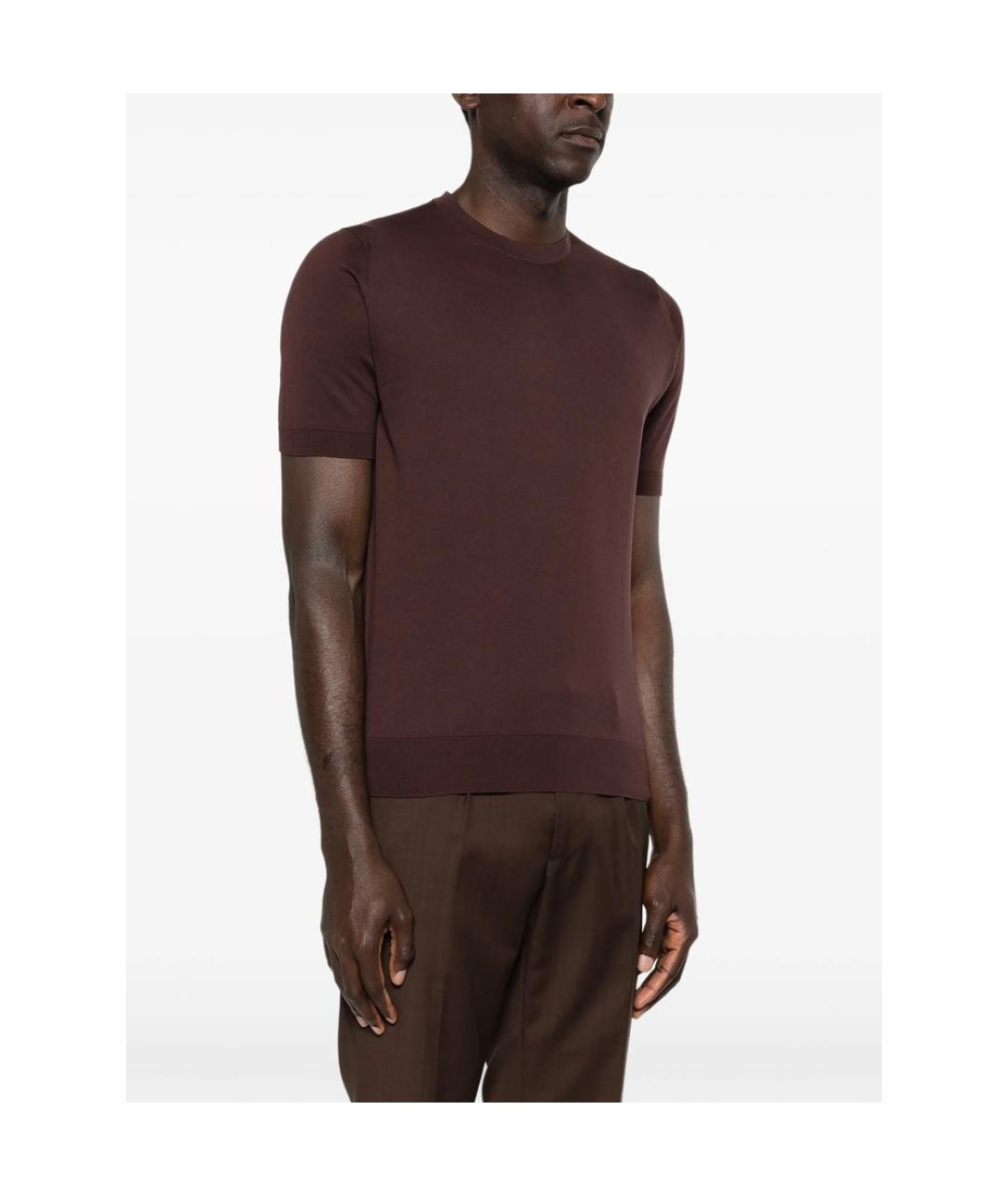 JOHN SMEDLEY Коричневая хлопковая футболка, фото 5