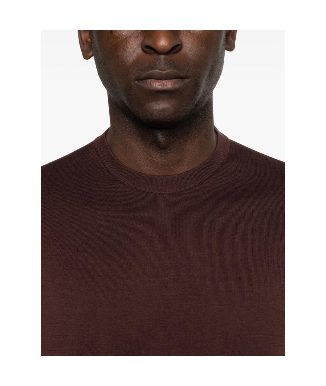 JOHN SMEDLEY Коричневая хлопковая футболка, фото 4