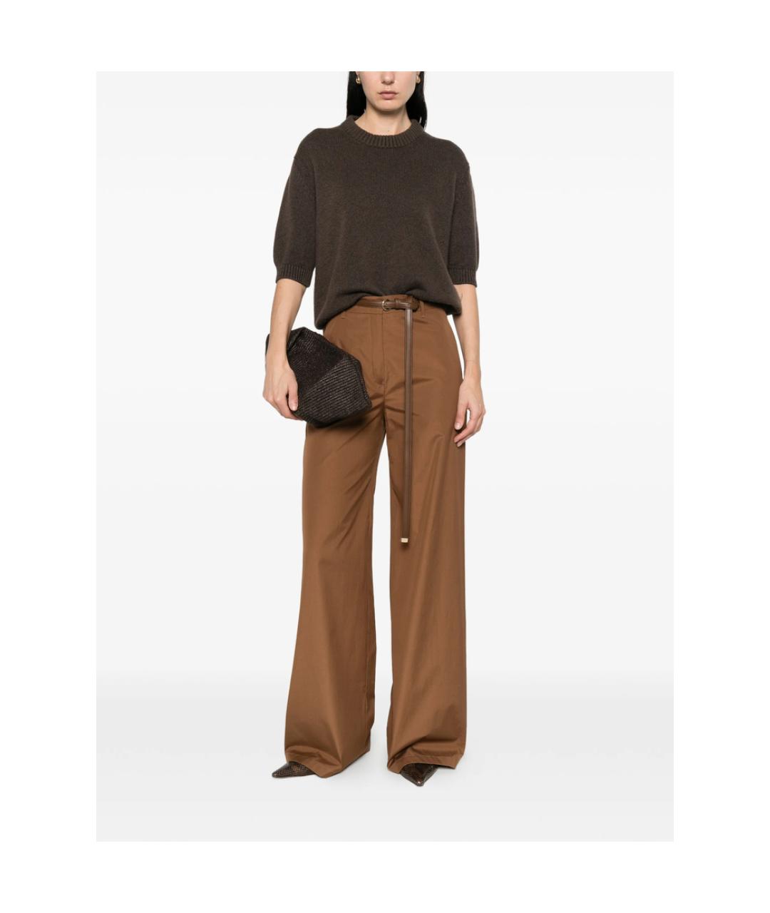 MAX MARA STUDIO Коричневые хлопковые прямые брюки, фото 3