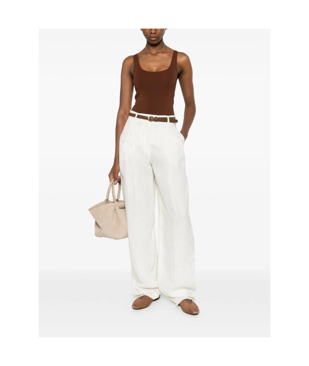MAX MARA STUDIO Белые льняные прямые брюки, фото 3