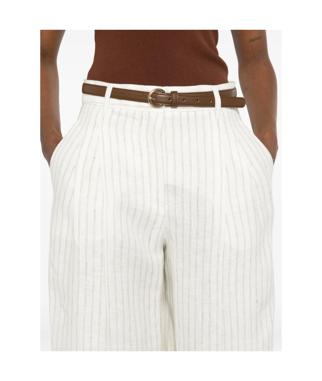 MAX MARA STUDIO Белые льняные прямые брюки, фото 4