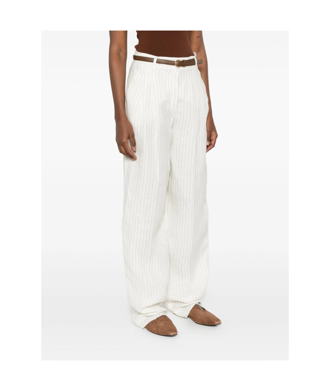 MAX MARA STUDIO Белые льняные прямые брюки, фото 2
