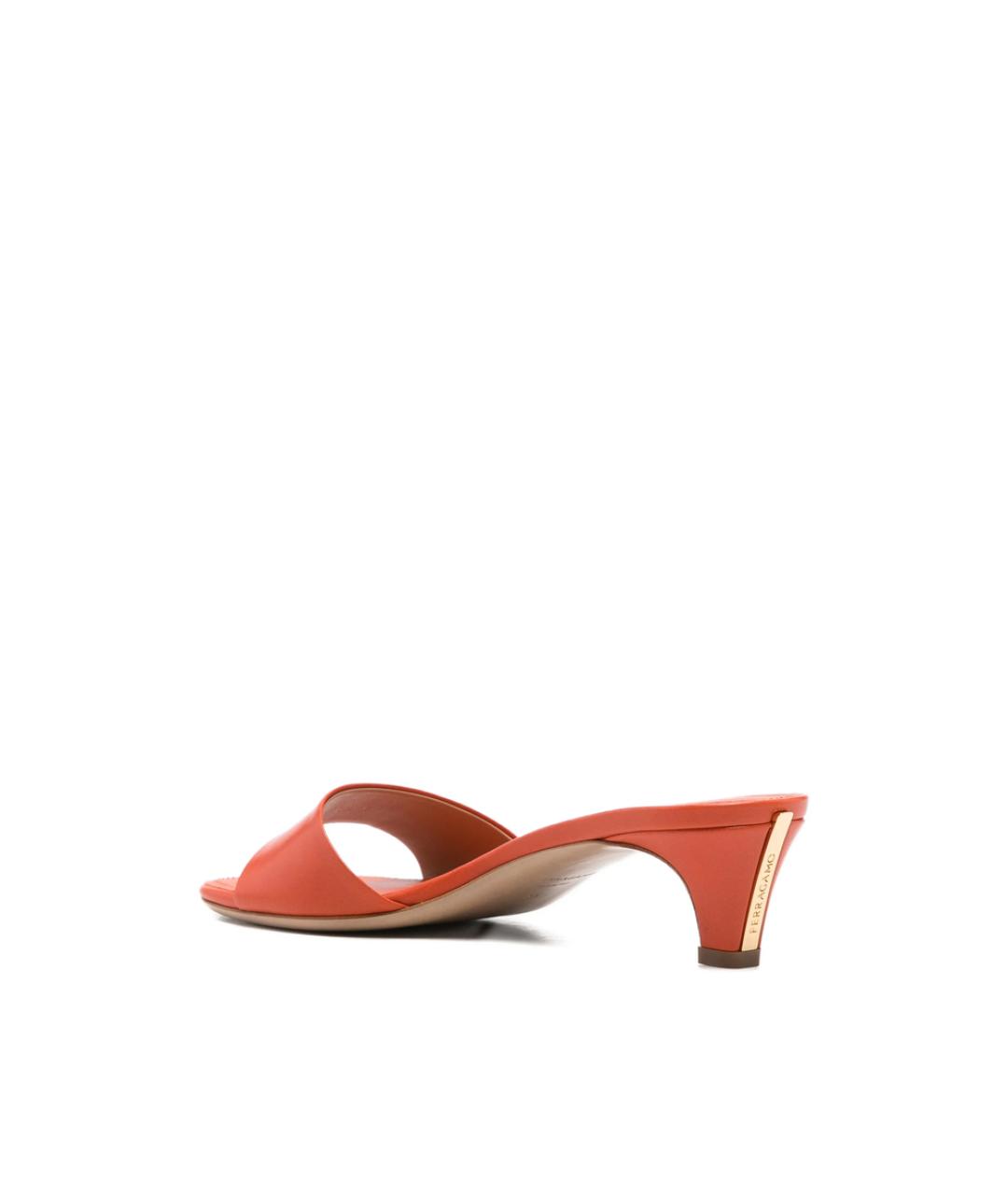 FERRAGAMO Оранжевые кожаные мюли, фото 4