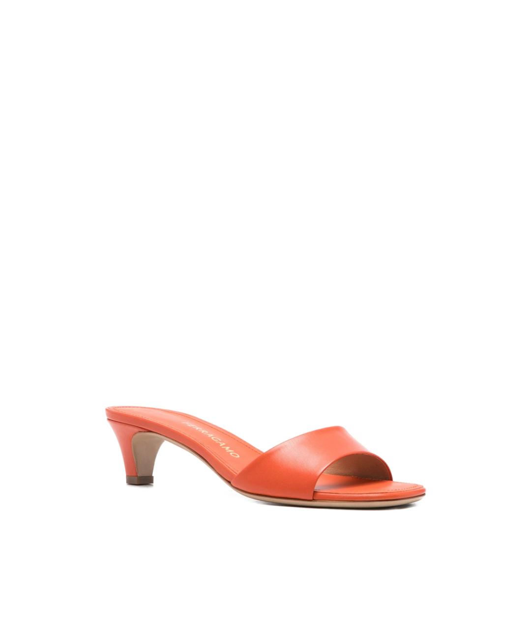 FERRAGAMO Оранжевые кожаные мюли, фото 2