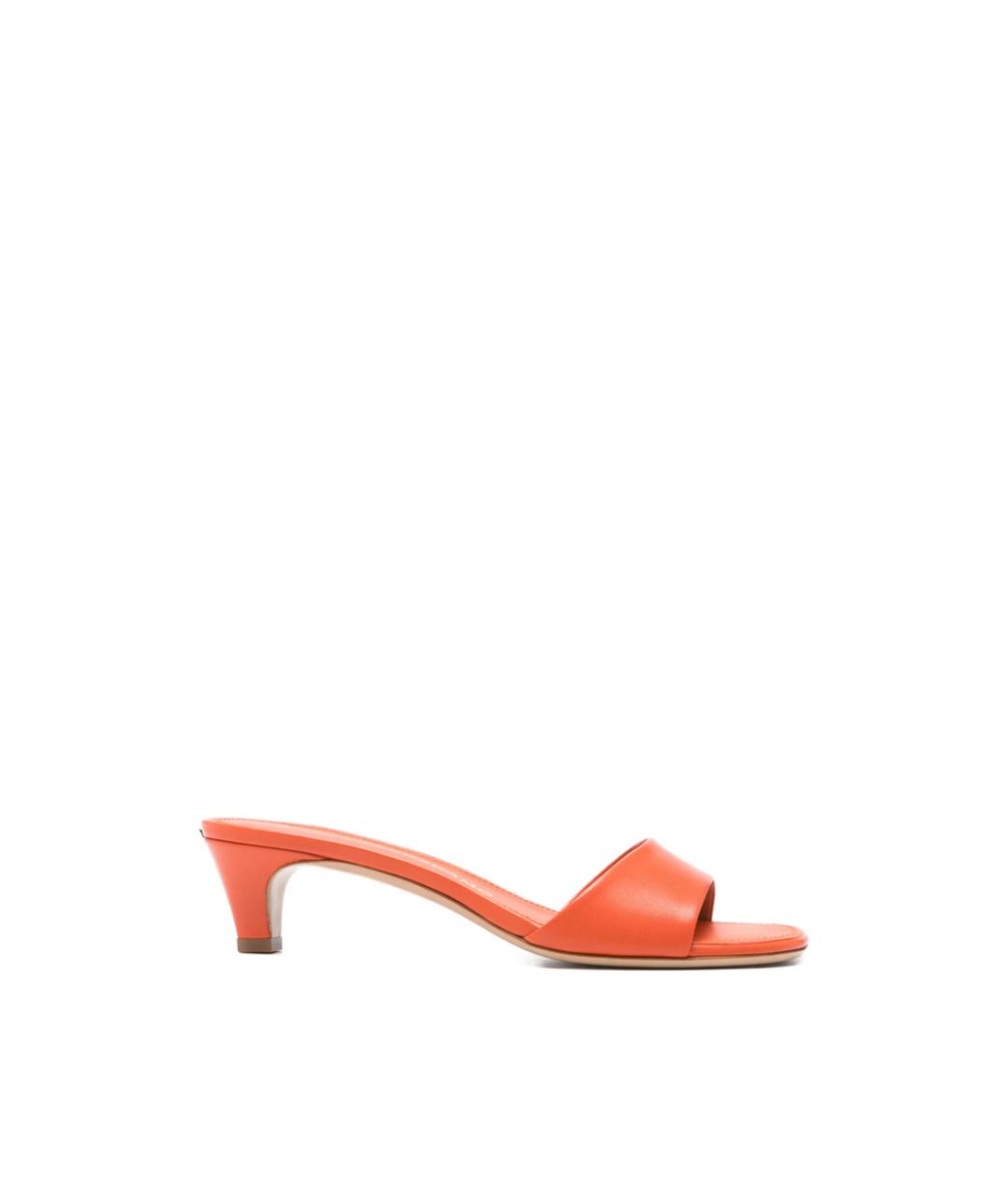 FERRAGAMO Оранжевые кожаные мюли, фото 5