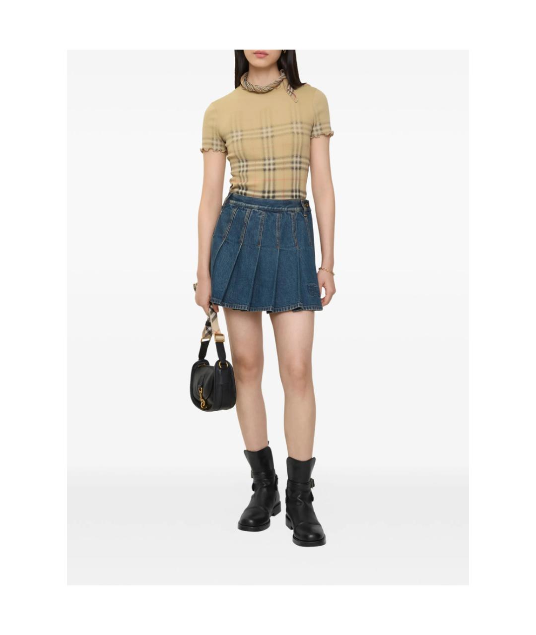 BURBERRY Синяя деним юбка мини, фото 4